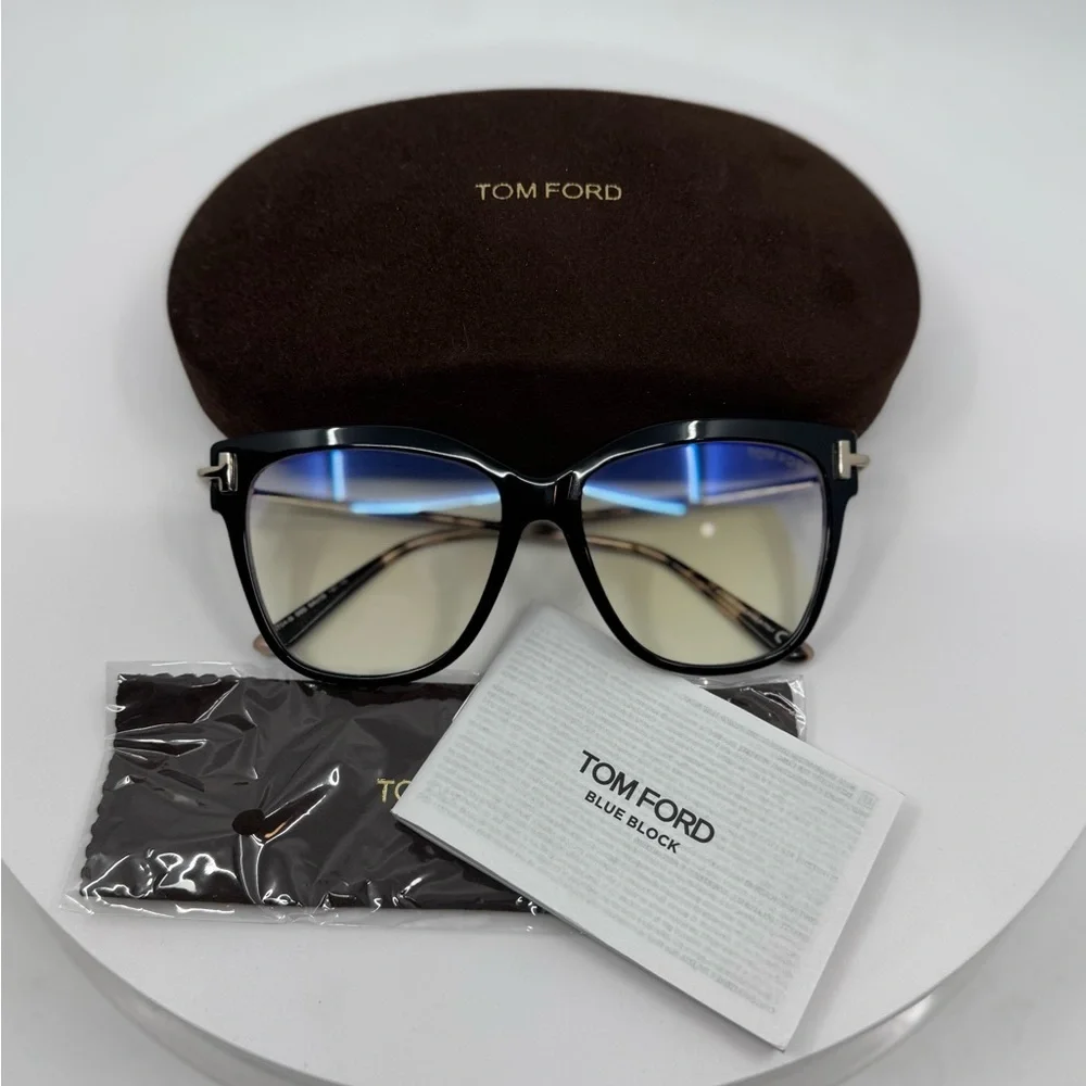 Tom Ford Black Square Cat eye Frame, Blue Blockers Computer Lenses New in Box!